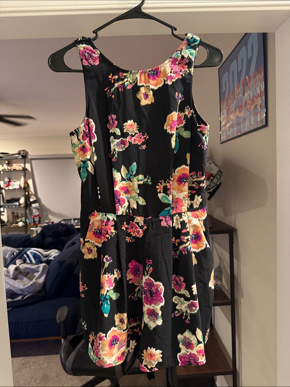 Floral Black Sleeveless Summer Dress